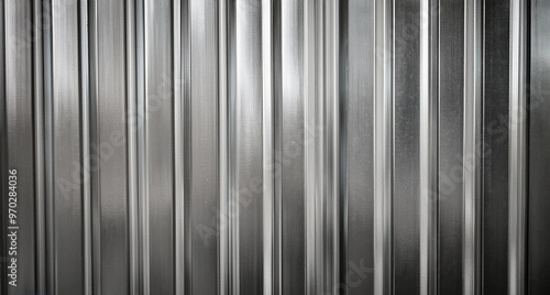shiny galvanized rib corrugated steel sheet roofing metal plate cladding closeup texture background. ai generative