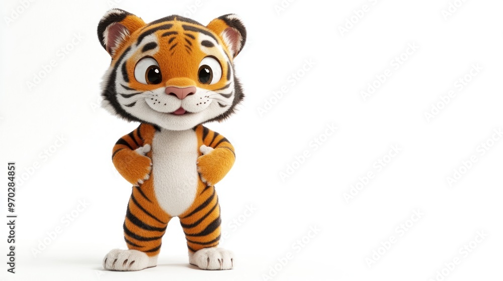 A cute cartoon tiger character standing with a friendly expression. A cute cartoon tiger character standing with a friendly expression.