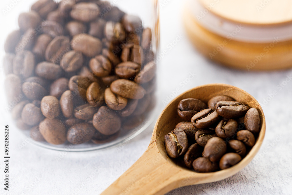 Fototapeta premium Aromatic flavorful Roasted Specialty Coffee Beans on white Background