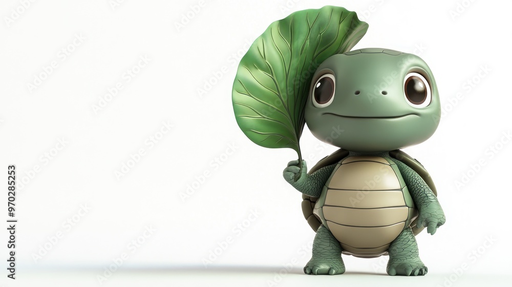 A cute cartoon turtle holding a large leaf, showcasing a playful and whimsical character. A cute cartoon turtle holding a large leaf, showcasing a playful and whimsical character.