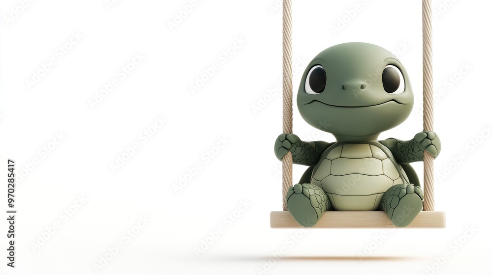 A cute cartoon turtle sitting on a swing, exuding a playful and cheerful vibe. A cute cartoon turtle sitting on a swing, exuding a playful and cheerful vibe.