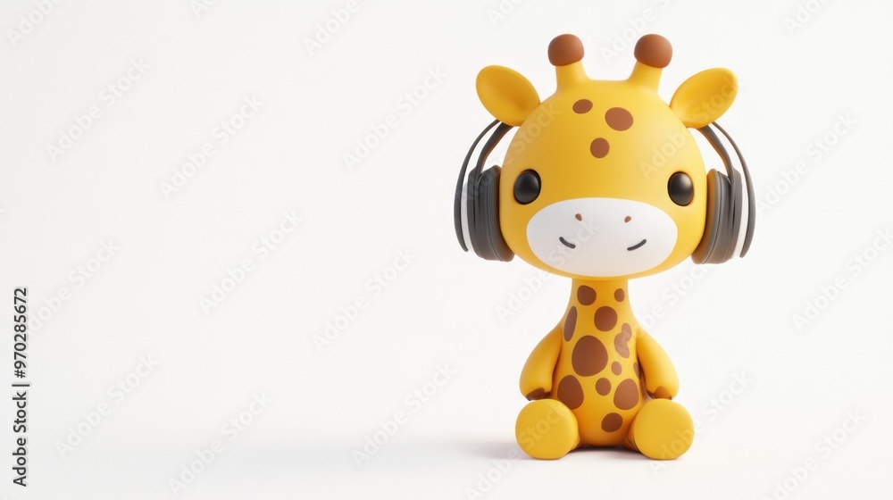 A cute giraffe toy wearing headphones, designed for playful enjoyment or decoration. A cute giraffe toy wearing headphones, designed for playful enjoyment or decoration.