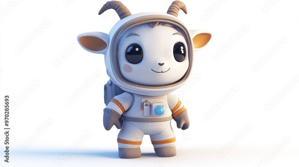 Obraz premium A cute goat character in a spacesuit, designed for a playful, imaginative theme.