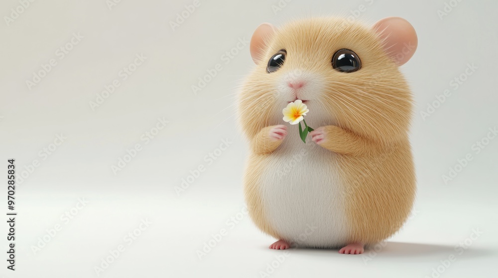 A cute hamster holding a flower, showcasing a playful and endearing moment. A cute hamster holding a flower, showcasing a playful and endearing moment.