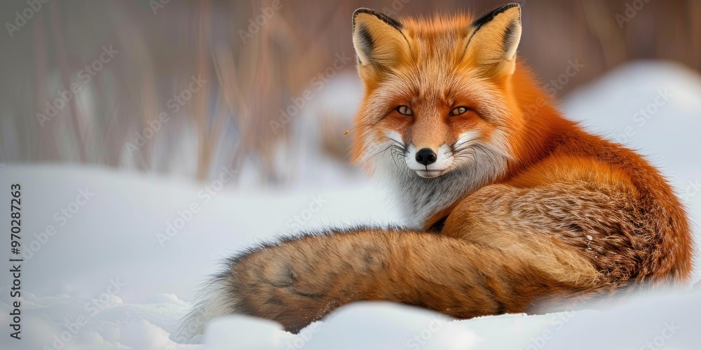 Naklejka premium Confident red fox displaying for the lens