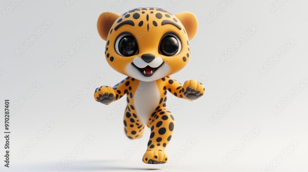 A cute, animated leopard character running playfully. A cute, animated leopard character running playfully.
