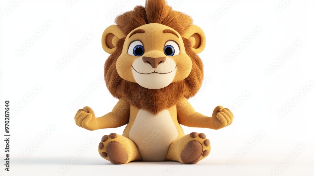 A cute, cartoon lion character sitting in a meditative pose, promoting calmness and positivity. A cute, cartoon lion character sitting in a meditative pose, promoting calmness and positivity.