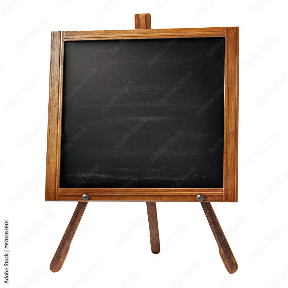 Blank chalkboard on wooden easel, ready for your message. Transparent Background Blank chalkboard on wooden easel, ready for your message. Transparent Background