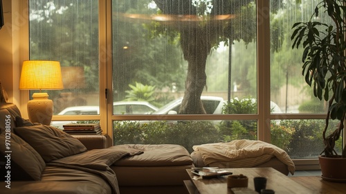 cozy warm living room with big window