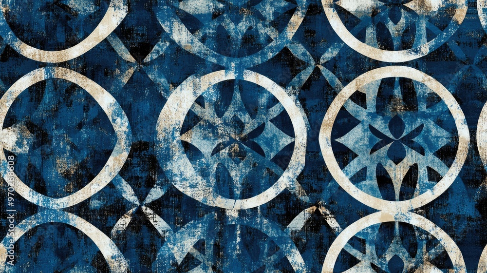 Geometric circular damask pattern with a textured grunge effect Geometric circular damask pattern with a textured grunge effect