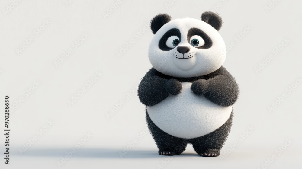 A cute, cartoon-style panda with a friendly expression, standing and looking cheerful. A cute, cartoon-style panda with a friendly expression, standing and looking cheerful.