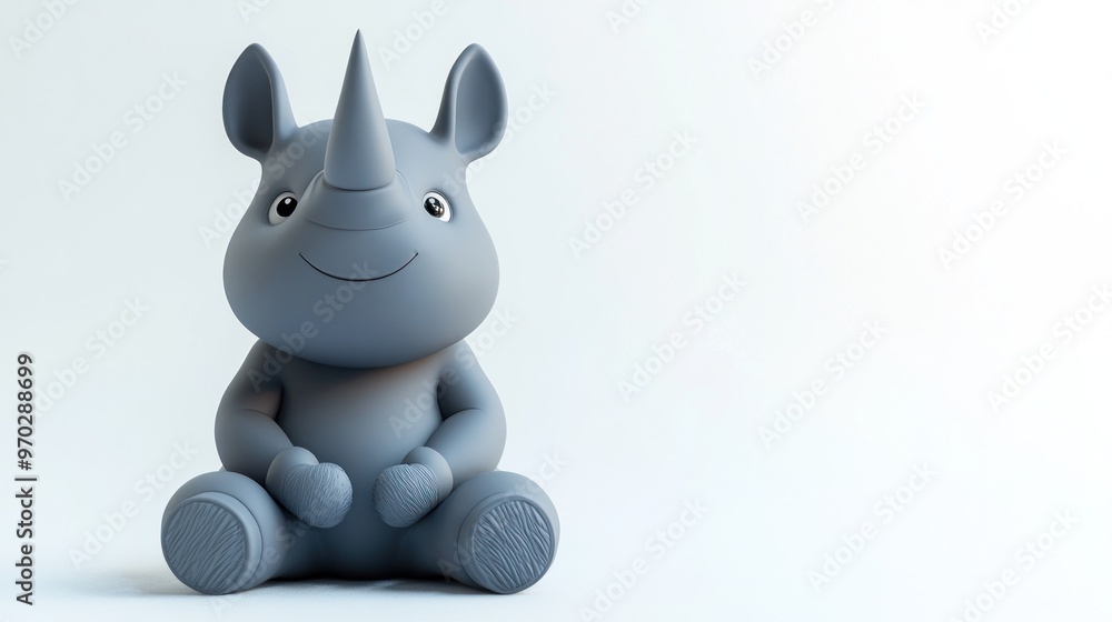 A cute, cartoon-style rhinoceros figure sitting with a friendly expression. A cute, cartoon-style rhinoceros figure sitting with a friendly expression.