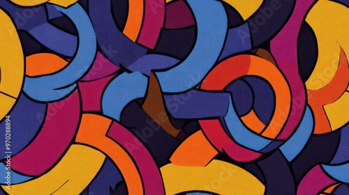 Abstract seamless pattern featuring intricate interconnected arches rings and tunnels perfect for textiles prints or various creative applications presented in high resolution with vibrant colors