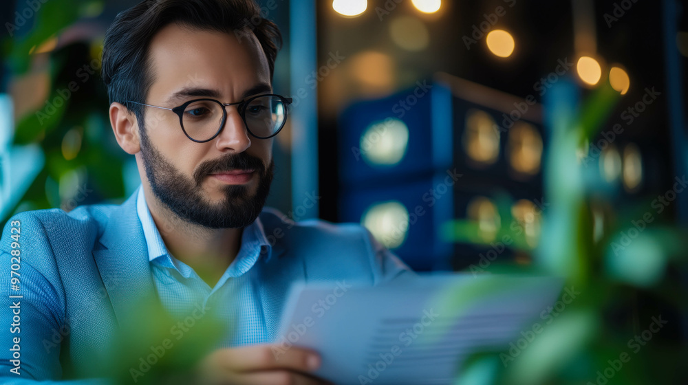 Businessman Reviewing Financial Documents Businessman Reviewing Financial Documents