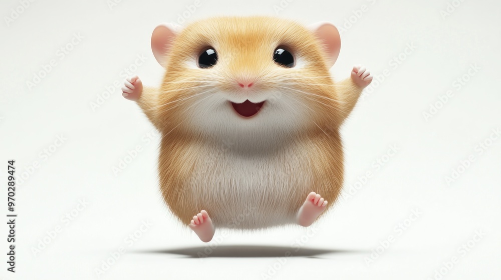 A cute, cartoonish hamster joyfully jumping in a playful pose. A cute, cartoonish hamster joyfully jumping in a playful pose.