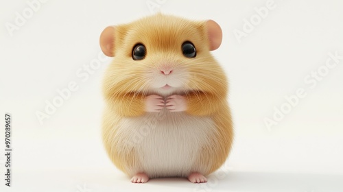 A cute, cartoonish hamster with large eyes and a fluffy body, appearing friendly and curious.