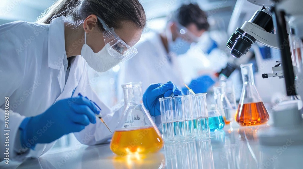 Fototapeta premium Scientist conducting a scientific experiment in a modern laboratory