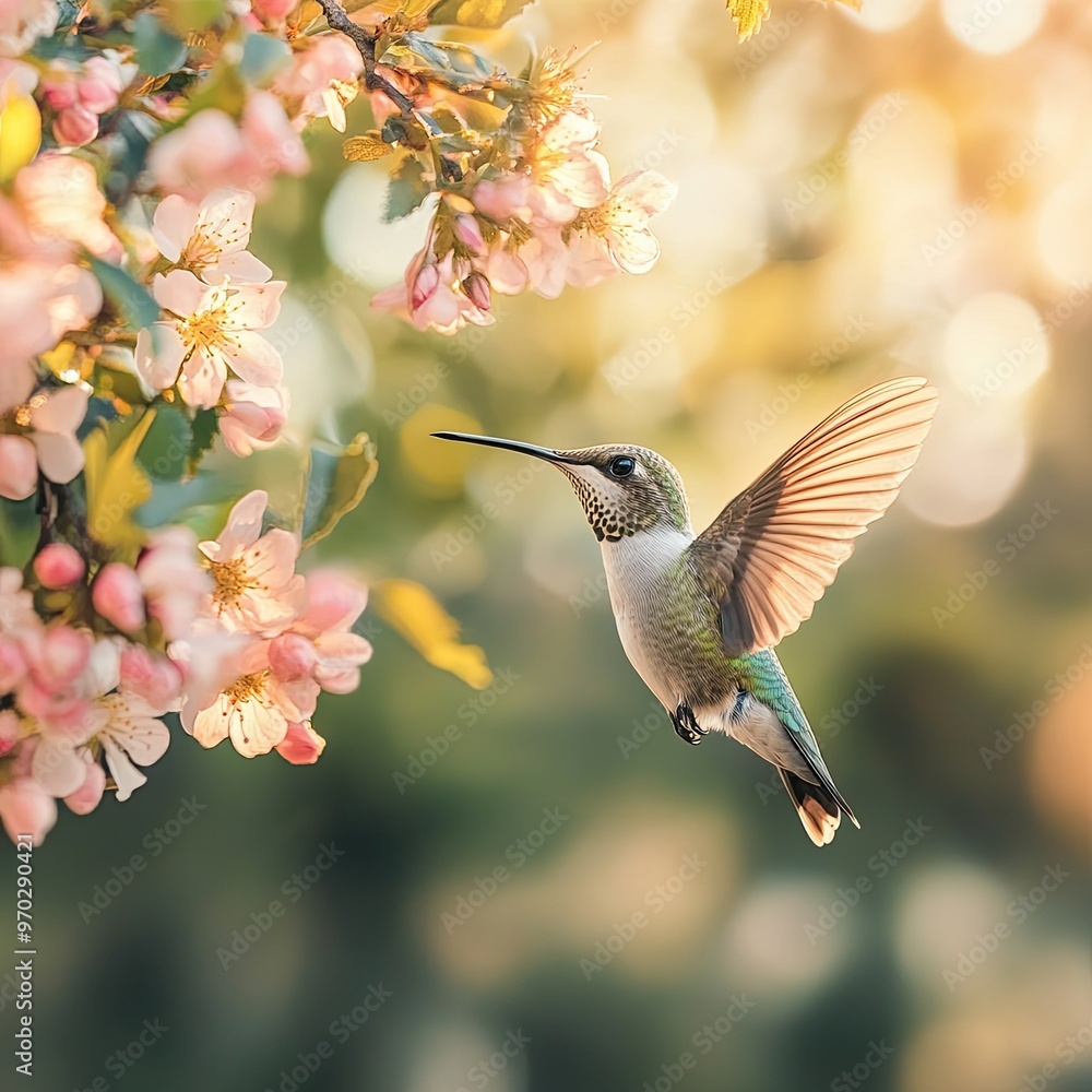 Naklejka premium hummingbird isolated on spring background