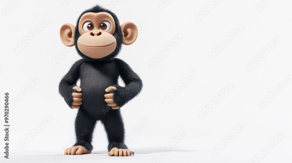 A cute, cartoonish monkey character standing confidently with a neutral background. A cute, cartoonish monkey character standing confidently with a neutral background.