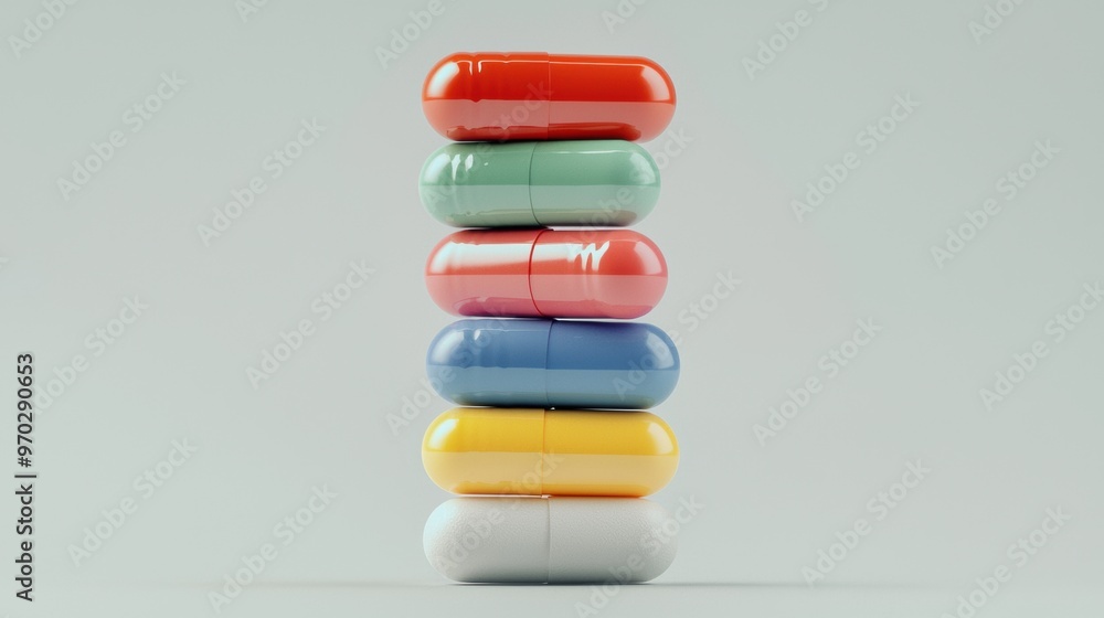 Colorful Stacked Medication Capsules in Pastel Studio Setup