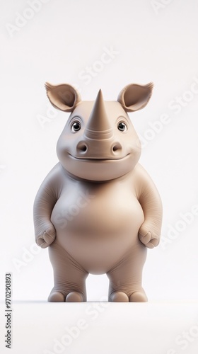 A cute, cartoonish rhinoceros character with a friendly expression.