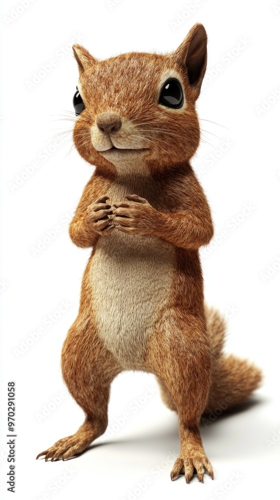 A cute, cartoonish squirrel standing upright with a playful expression. A cute, cartoonish squirrel standing upright with a playful expression.