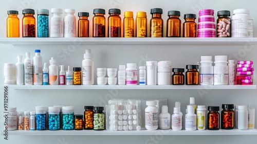 Diverse Assortment of Pharmaceutical Medications and Supplements Arranged on Shelves