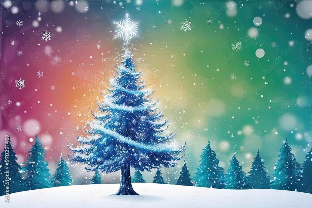 Obraz premium Enchanting Winter Tree Artwork with Dreamy Snowy Landscape and Vibrant Abstract Holiday Background