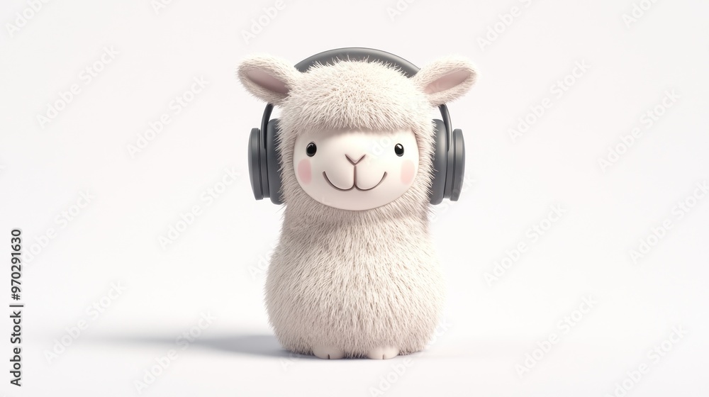 A cute, fluffy llama wearing headphones, suggesting a playful and musical vibe. A cute, fluffy llama wearing headphones, suggesting a playful and musical vibe.