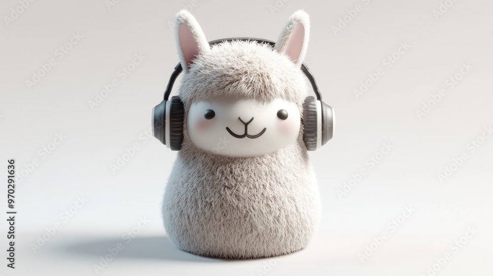 A cute, fluffy llama wearing headphones, suggesting a playful and musical theme. A cute, fluffy llama wearing headphones, suggesting a playful and musical theme.