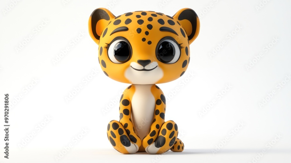 A cute, stylized cartoon leopard character with large eyes and a friendly expression. A cute, stylized cartoon leopard character with large eyes and a friendly expression.