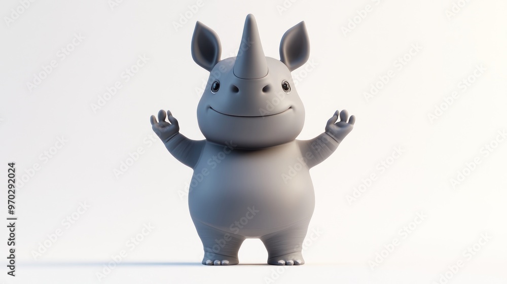 A cute, stylized rhinoceros character with a friendly expression, designed for playful appeal. A cute, stylized rhinoceros character with a friendly expression, designed for playful appeal.