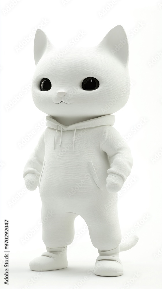 A cute, stylized white cat figure wearing a hoodie, designed for playful aesthetics. A cute, stylized white cat figure wearing a hoodie, designed for playful aesthetics.