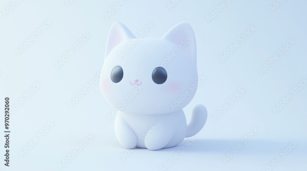 A cute, stylized white cat figurine with large eyes and a soft expression. A cute, stylized white cat figurine with large eyes and a soft expression.