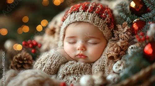 Sleeping Baby in a Festive Christmas Setting photo