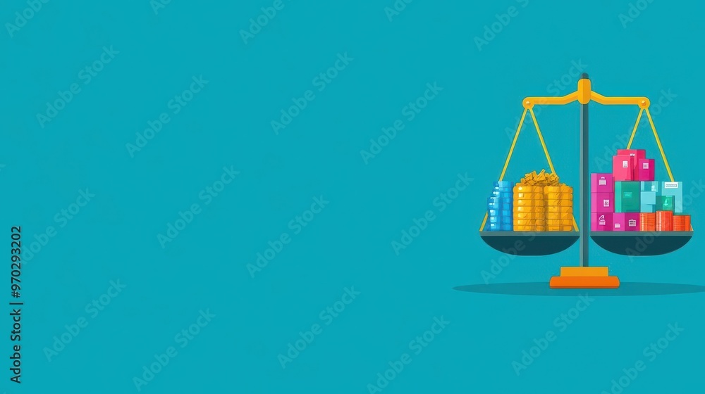 An illustration of the concept of supply and demand, with a dynamic balance scale featuring commodities on one side and pricing on the other An illustration of the concept of supply and demand, with a dynamic balance scale featuring commodities on one side and pricing on the other
