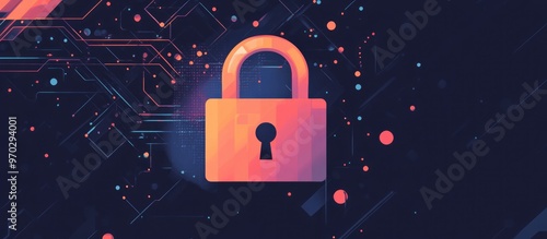 Cybersecurity Padlock With Blurred Network Server Backdrop photo