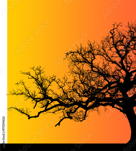 silueta arbol, arbusto, hojas, ramas, otoño, ilustracion, bosques, naturaleza, sequia, atmosfera