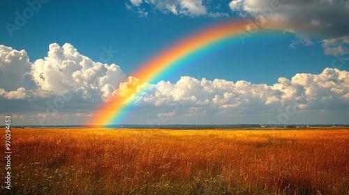 A Rainbow Arcing Over a Golden Field of Grass