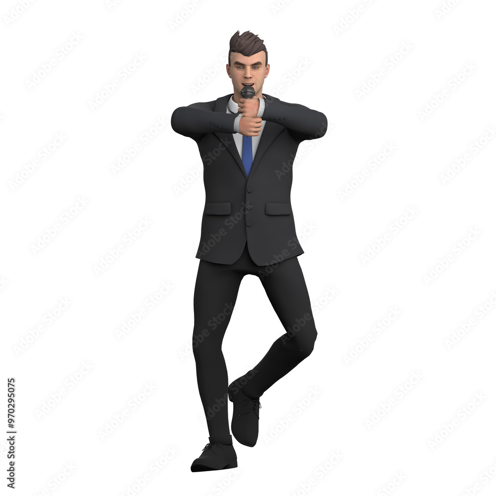 Illustrative 3D Male Lawyer. A male lawyer with both hands holding a microphone, as if furious. Legal Leader Illustrative 3D Male Lawyer. A male lawyer with both hands holding a microphone, as if furious. Legal Leader