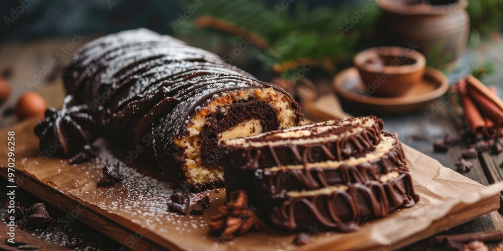 Chocolate Swiss Roll Cake or Cream Roll or Bolu Gulung Coklat is a type of rolled sponge cake filled with buttercream This cake is made of egg yolk flour and sugar and then baked Selected f Chocolate Swiss Roll Cake or Cream Roll or Bolu Gulung Coklat is a type of rolled sponge cake filled with buttercream This cake is made of egg yolk flour and sugar and then baked Selected f