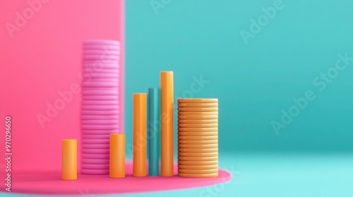 Graphical representation of interest and savings growth forecast, 3D illustration