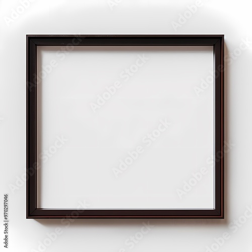 Empty Black Picture Frame on White Wall: A simple yet elegant square black picture frame sits on a white wall, ready to showcase your cherished memories or artwork. The frame's clean lines and minimal