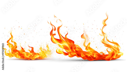 Realistic Fire and Flames Isolated on Transparent PNG Background, High-Quality Burning Flames Effect for Designs.