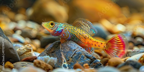 Colorful darter reclined on the stream floor