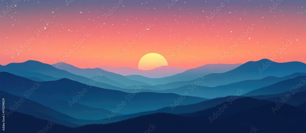 Fototapeta premium Beautiful Evening Sky With Radiant Sunset And Twinkling Stars