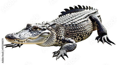 Alligator full image on isolated white background