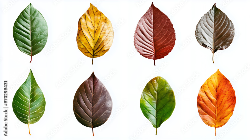 Collection of various leaves in different colors, isolated on white background Collection of various leaves in different colors, isolated on white background