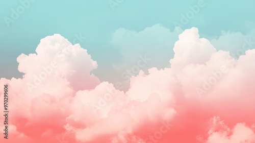 Colorful Pink And Blue Sky With Clouds Panorama Background Pastel Vintage Style