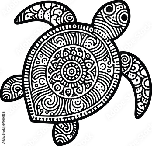 turtle mandala for the coloring page Silhouette pattern Tortoise Turtle icon turtle drawn in vector. Mandala.